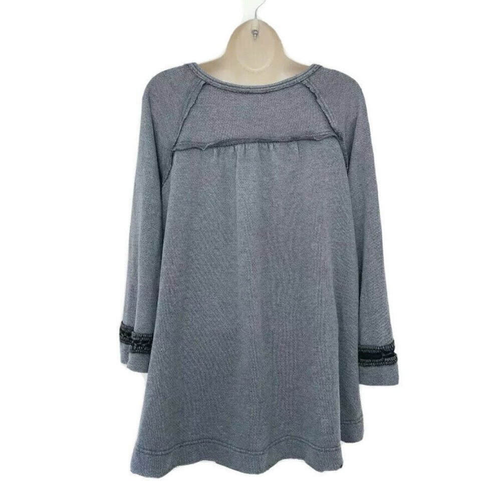 Free People Bell Crochet Gray High Low Sweatshirt Womens Size XS Oversized - Picture 3 of 6